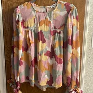 Fate watercolor blouse with ruffle trim sleeve - Size Medium